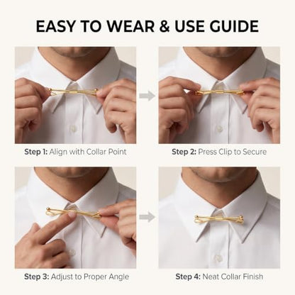 Elandy 2Pcs Mens Tie Clips Shirt Collar Clip Necktie Bar Pinch Clip with Gold Silver Tone Business Tie Pins Collar Holder for Anniversary Wedding Party Meeting