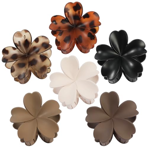 SMKSL 6 Pcs Flower Hair Claw Clips for Women Hawaiian Large Hair Clips for Thick Thin Curly Hair, Strong Hold & Non-Slip, Stylish Medium Beach Hair Accessories for Women Girls (Brown & Tortoise) - color: Brown & Tortoise