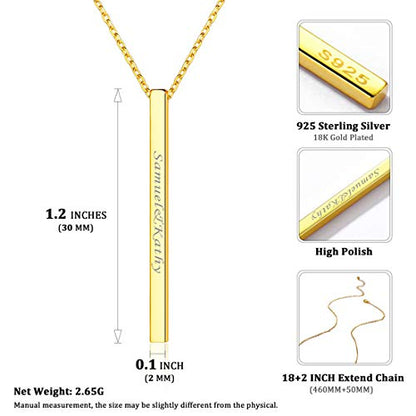 ChicSilver Customizable Vertical Bar Pendant Necklace 925 Sterling Silver Y Necklace Simple Fashion Jewelry Gifts for Women - style: B. 2mm Vertical Bar-Gold Engraving