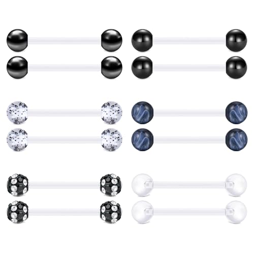 FECTAS Plastic Nipple Rings Tongue Piercing Retainer Barbell 14g for Women Surgery 12/14/16/18mm - style: D-12pcs-16MM