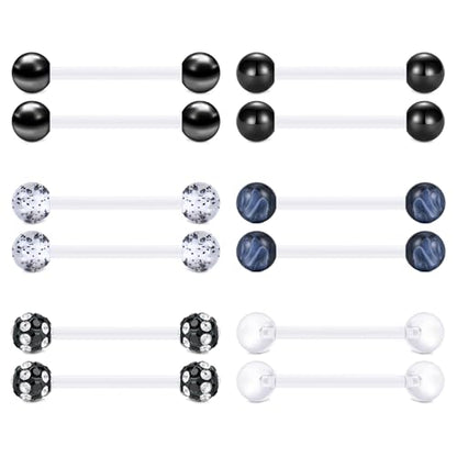 FECTAS Plastic Nipple Rings Tongue Piercing Retainer Barbell 14g for Women Surgery 12/14/16/18mm - style: D-12pcs-16MM