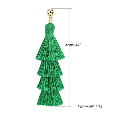 BaubleStar Bohemian Layered Tassel Drop Earrings for Women | Lightweight Statement Party Festival Jewelry - color: Forest Green