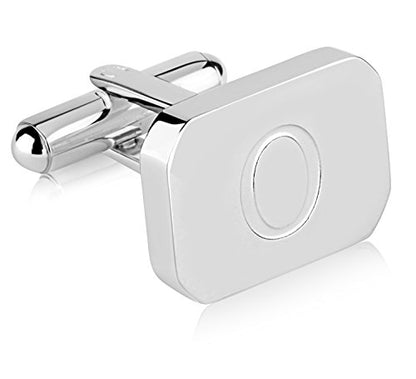18K White-Gold Plated Initial Engraved Stainless Steel Men’s Cufflinks With Gift Box -Personalized Alphabet Letter’s A-Z By Lux & Pair - style: O- White Gold