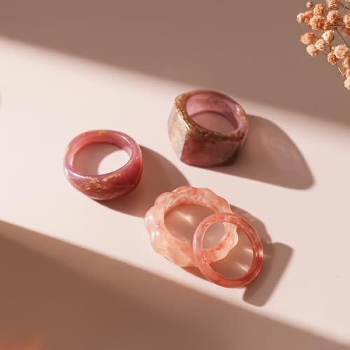 Resin Acrylic Plastic Stackable Rings for Women | Statement Chunky, Trendy Colorful, Knuckle Jewelry, Dome Thick Rings, Bulk Set - color: PurpleBlue
