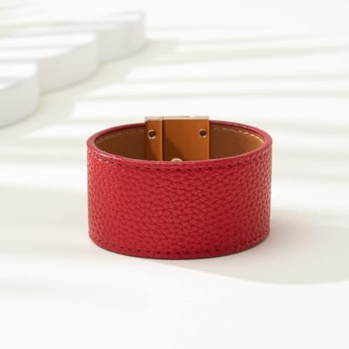 Rantanto Leather Wrap Bracelets For Women Gold Twist Lock Buckle Wrist Cuff | PU leather,Skin-friendly,Boho Stackable Wristband,Fashion Daily Jewelry,Trend Casual Party Bangle,Fit For Birthday, Holiday - color: Wide Red