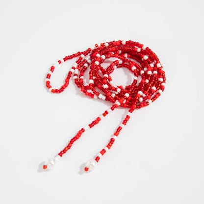 GYRMMUE Colorful Seed Bead Lariat Necklace for Women Boho Y Drop Beaded Choker Adjustable Multi Strand Wrap Necklaces Dainty Long Tassel Rice Bead Necklaces Everyday Party Jewelry - color: Red1