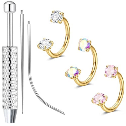 Sanfenly 18G Horseshoe Nose Ring for Women Surgical Steel Nose Rings Hoops | Hypoallergenic Nose Piercings Jewelry, Septum Rings Hoop Studs Tragus Earrings Helix Cartilage Lip Ring - color: Gold Plated-3pcs-8mm