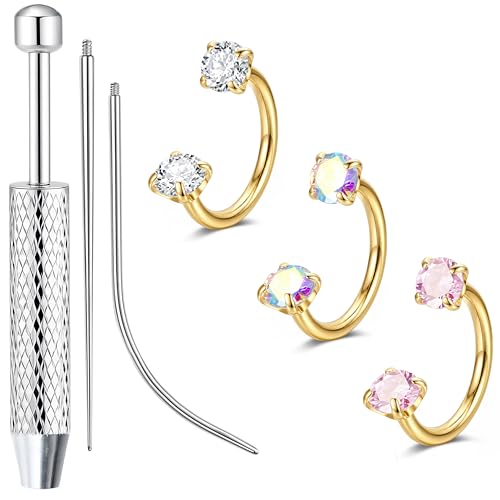 Sanfenly 18G Horseshoe Nose Ring for Women Surgical Steel Nose Rings Hoops | Hypoallergenic Nose Piercings Jewelry, Septum Rings Hoop Studs Tragus Earrings Helix Cartilage Lip Ring - color: Gold Plated-3pcs-8mm
