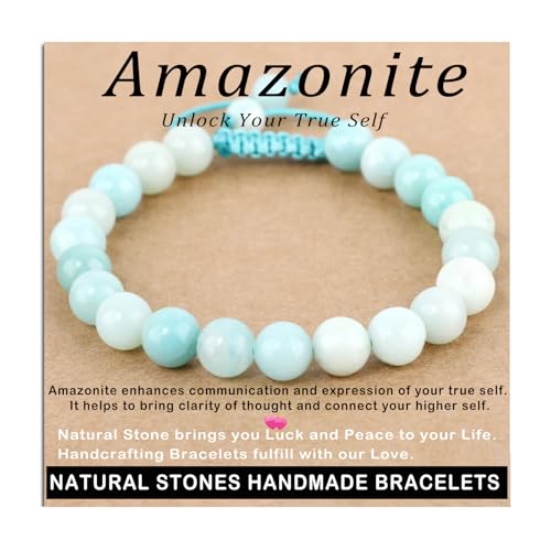 AD Beads Handcrafted Beaded Macrame Bracelet Stylish Customizable Jewelry for Men and Women Protection Healing Gemstone for Balance Wellness Positive - color: Amazonite, size: 8mm