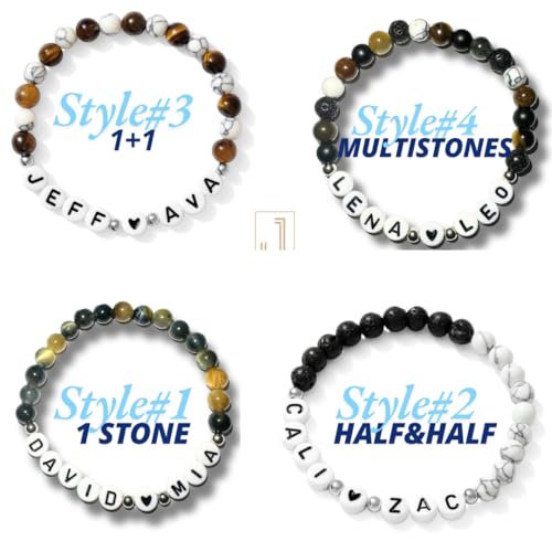Customized Name Bracelet for Couples, Family, Friends, Personalized Bracelet with Names, Crystal Beads and elastic stretch - style: 6mm Stones