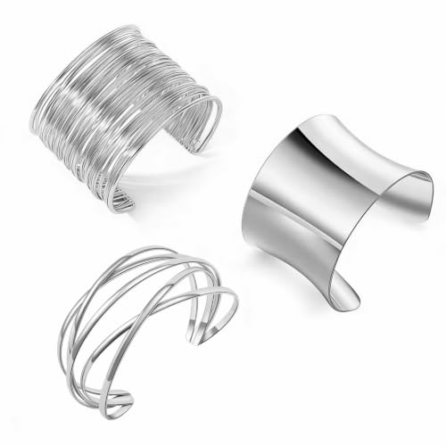 3PCS Gold Chunky Cuff Bracelets for Women Irregular Minimalist Statement Bangle Bracelets Set Open Wide Bangle Arm Cuff Upper Arm Punk Jewelry - color: 3PCS Bracelet Style 4
