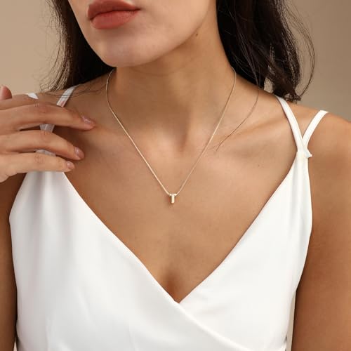 14K Gold Plated Bubble Letter Necklace, Tarnish Free and Waterproof Dainty Initial Necklace for Women, Trendy Personalized Gold Jewelry Gift for Her - color: Gold, style: T