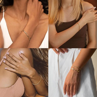 IFKM 6 PACK (24 PCS) Boho Gold Chain Bracelets Set for Women, 14K Gold Plated Multiple Layered Stackable Open Cuff Wrap Bangle Adjustable Link Italian Cuban Jewelry for Women Gift - style: 35 PCS Bangle Bracelets