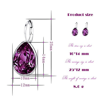 Xuping Jewelry Huggies Crystal Teardrop Earrings for Women Clear Crystals Leverback Silver Earring Fashion Party Jewelry Gifts - color: Purple