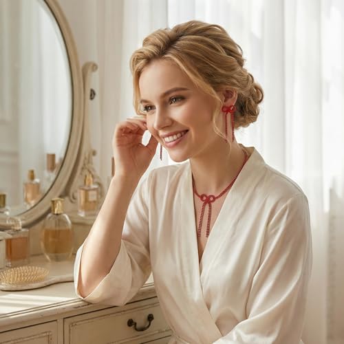 Silver Plated Necklace Earrings Bracelet Crystal Bridal Wedding Jewelry Sets for Wedding princess birthday party Halloween Prom Pageant Jewelry - color: 3-red