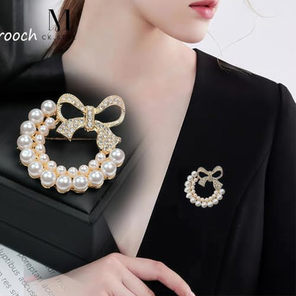 2pcs Rhinestone Brooch Pin for Women Dress Elegant Stylish Crystal Brooches Fashion Accessories Pins Lapel Boutonniere Ideas Wedding Christmas Birthday Jewelry Easter Gift - color: 02 Gold Pearl
