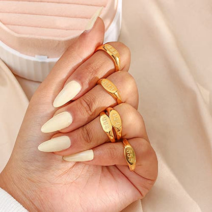 PAMTIER Women's Angel Number Signet Ring Gold Plated Oval Shaped | Stainless Steel, Minimalist Statement Band, Dainty Simple Numerology Jewelry Gift - color: 111
