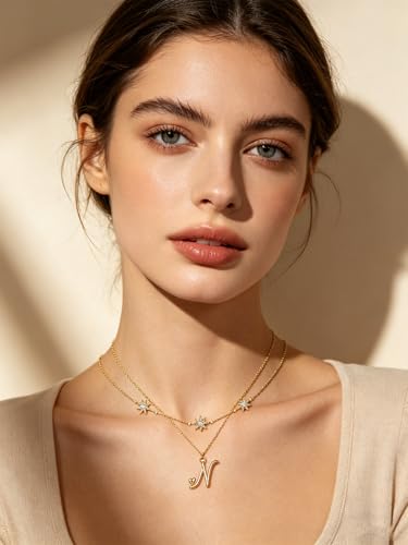 14K Gold A-Z Initial Lette Necklace Star Choker Women Necklace | Personalized Initial Jewelry, Meaningful Name Letter Gift for Women Wife Mom Friend, Perfect Present For Birthday/Anniversary - style: 14K Gold-N