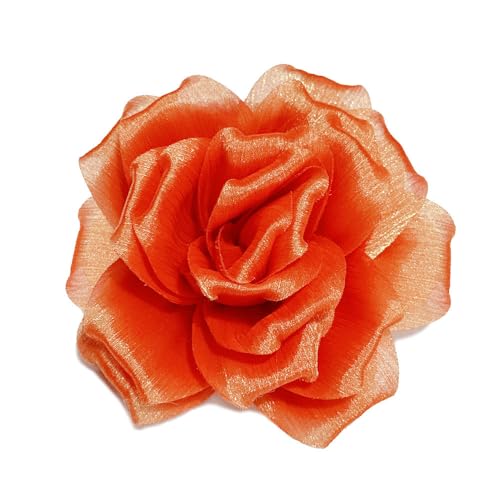 Flash Camellia Flower Brooch Pin for Women Men Elegant Texture Fabric Dahlia Rose Floral Brooches Lapel Pins Dainty Wedding Holiday Party Costume Dress Accessories Jewelry - color: Orange