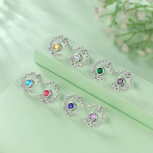 Elegant C-Shaped Crystal Stud Earrings with Birthstone Earring Silver Plated Fashion Jewelry for Women CE0003 - color: Green-May