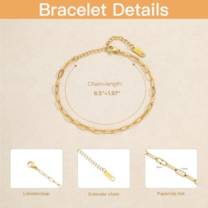 Swyabi 10 PCS Gold Plated Paperclip Bracelet Chains Bulk for Jewelry Making | 18K Stainless Steel, with Extender, No Fade, No Rust, Adjustable, for Men Women DIY, 6.5 Inch - color: 3x7.5mm Gold