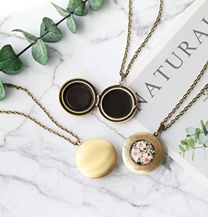 Handmade Oval Shaped Photo Locket with dried Pressed Flowers Locket pendant Necklace - style: Round customized with photo
