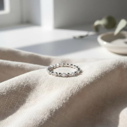 SILVERCLOSEOUT Rhodium Plated Sterling Silver Womans Cz Cubic Zirconia Thin Stacking Eternity Band Ring Size 4-9