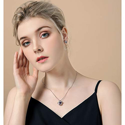 AMYJANE Bridal Jewelry Set for Women - Crystal Cubic Zirconia Love Knot Necklace Stud Earrings Elegant CZ Jewelry Set for Wedding Bride Bridesmaids Gift Set - color: Amethyst(14k White Gold Plated)