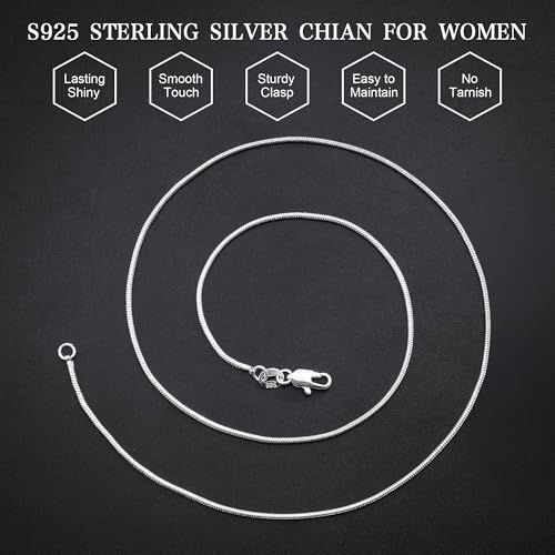925 Sterling Silver Chain for Women, Diamond Cut 1.1mm Round Snake Chain Lobster Claw Clasp Silver Jewelry Gifts for Women Mom Girlfriend - size: 22 Inches