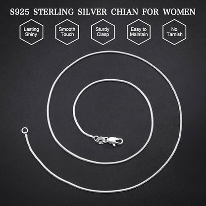 925 Sterling Silver Chain for Women, Diamond Cut 1.1mm Round Snake Chain Lobster Claw Clasp Silver Jewelry Gifts for Women Mom Girlfriend - size: 20 Inches