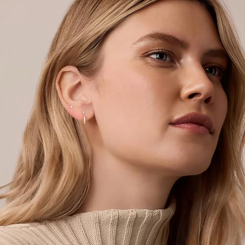 Dainty Mini Cubic Zirconia Small Ear Jacket Earrings for Women | 925 Sterling Silver Post, 14K Gold or Silver Plated, Hypoallergenic, 2mm CZ Tiny Stud Earrings with Half Hoop