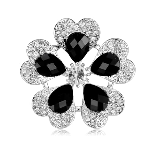 Rhinestone Flower Brooch for Women Vintage Style Black White Crystal Flower Brooch Pin Sparkling Bridal Wedding Crystal Pin Elegant Clothing Hat Bag Accessories Christmas Birthday Party Wedding Costume Jewelry - color: Black White 4