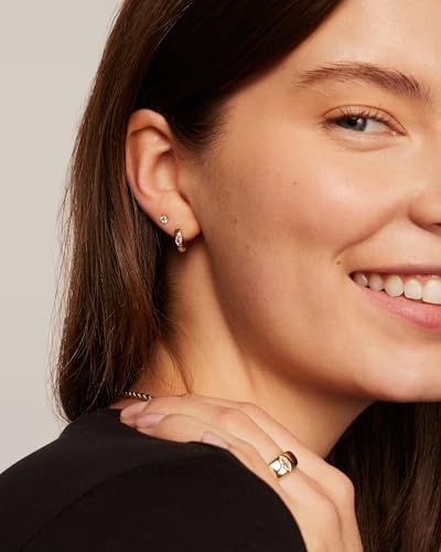 PAVOI 14K Gold Plated 925 Sterling Silver Cubic Zirconia Huggie Earrings | U-Shaped Snake Solitaire Small Round Huggie Stud Fashion Hoop Earrings for Women - style: Marquise