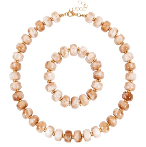 KOSMOS-LI Colorful Beaded Necklace for Women Unique Resin Beads Choker Necklaces Boho Statement Chunky Necklace Summer Vacation Jewelry - color: ivory