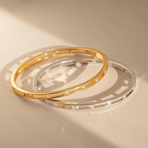 Bangle Bracelets for Women, Dainty Delicate Stacking CZ Diamond Bracelet, 18K Gold Plated Silver, Gold Jewelry, Mother’s Day Gifts for Mom - style: 02-Silver Lace Diamond
