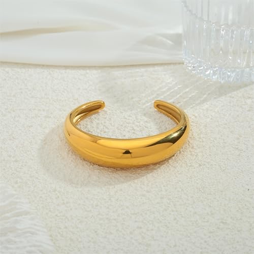 Gold Chunky Cuff Bangle Bracelets For Women 18K Gold Plated Hammered Cuff Bracelet Textured Wide Adjustable Bangle Open Cuff Fashion Jewelry Trendy Stackable Bracelets Gift for Her