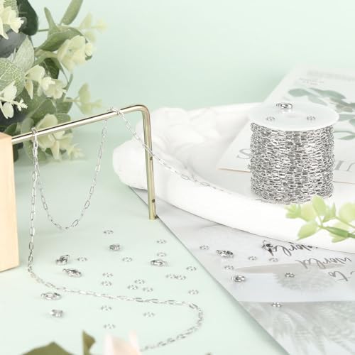 SMYHTGLIF 32.8 Feet Silver Cable Paperclip Jewelry Making Chains Bulk Roll | Stainless Steel Necklace Bracelet Chain with Lobster Clasps and Open Jump Rings for Jewelry Making - color: Silver, size: 2.5×5.3mm