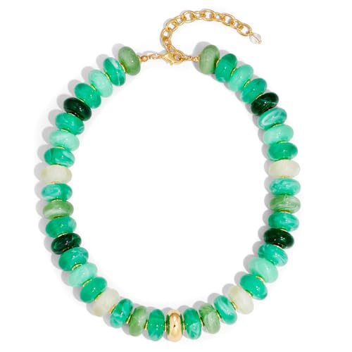 Chunky Colorful Choker Necklace for Women - Summer Beach Round Resin Beads Necklace, Trendy Statement Summer Beach Jewelry Birthday Gifts for Vacation Holiday - color: 18mm Gradient Green Bead