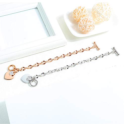 kelistom 316L Stainless Steel Love Heart Charm Bracelet for Women Romantic Gift Silver/Rose/18k Gold Plated OT Clasp Bracelets - color: rose gold-1