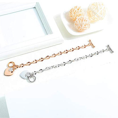 kelistom 316L Stainless Steel Love Heart Charm Bracelet for Women Romantic Gift Silver/Rose/18k Gold Plated OT Clasp Bracelets - color: rose gold-1