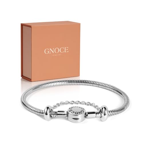 GNOCE Stainless Steel Snake Chain Charm Bracelet W/Safety Gift for Women - color: 9.0 in