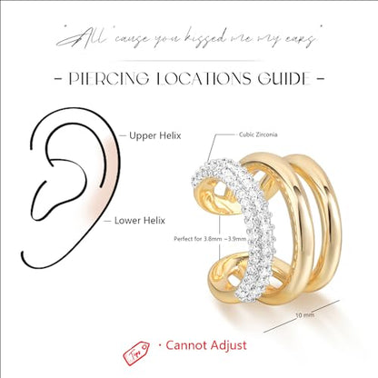MYEARS Women Ear Cuff Earrings Gold Non Pierced Cartilage Clip on Open Wrap Hoop 14K Gold Plated Simple Hypoallergenic Everyday Jewelry - style: Bold Triple Split