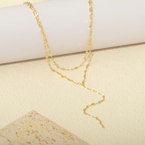 Lariat Necklace for Women, Dainty 14K Gold/Silver Plated Long Necklaces for Women Trendy Simple Layered Y-Shaped Pendant Necklace Adjustable Fashion Jewelry Gift - color: Gold, style: Lip Chain