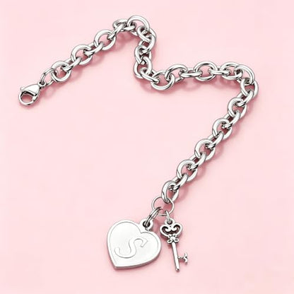 M MOOHAM Heart Initial Bracelets for Girls Women - Engraved 26 Letters Initial Charms Bracelet Stainless Steel Bracelet Birthday Christmas Jewelry Gift for Women Teen Girls - style: A - Heart