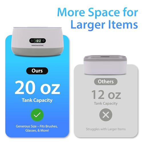 Magnasonic Ultrasonic Cleaner - 20oz Tank Ultrasonic Retainer Cleaner w/ 8oz Gem & Jewelry Cleaner Concentrate Solution, Digital Timer, 5 Cleaning Modes for Glasses, Rings, Dentures, Tools, Aligners - color: White, size: Ultrasonic Machine and Cleaning So