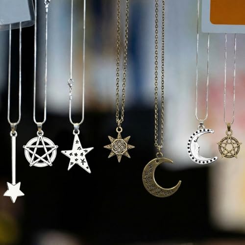 Hicarer 80 Pieces Antique Silver Pendants Gothic Charms Halloween Charms Pendants Jewelry Making Accessory for DIY Necklace Bracelet - style: Sun,Moon,Stars