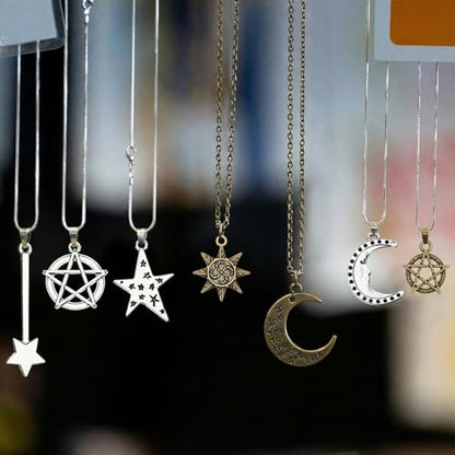 Hicarer 80 Pieces Antique Silver Pendants Gothic Charms Halloween Charms Pendants Jewelry Making Accessory for DIY Necklace Bracelet - style: Sun,Moon,Stars