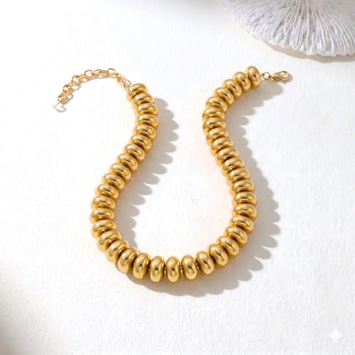 Chunky Colorful Bead Necklace Summer Fashion Statement Boho Beaded Chunky Necklace for Women Adjustable Length Lightweight Cool Suitable for Beach Vacation Daily Wear & Summer Parties - color: Gold