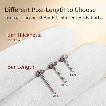 limerencia 16G/18G Hypoallergenic Internal Threaded Titanium Bar Post Replacement,Flat Back Stud Earrings Post Medusa Helix Couch Labret Bar for Women Men Sensitive Ears(A Pair) - color: silver heart, size: 18G-6mm