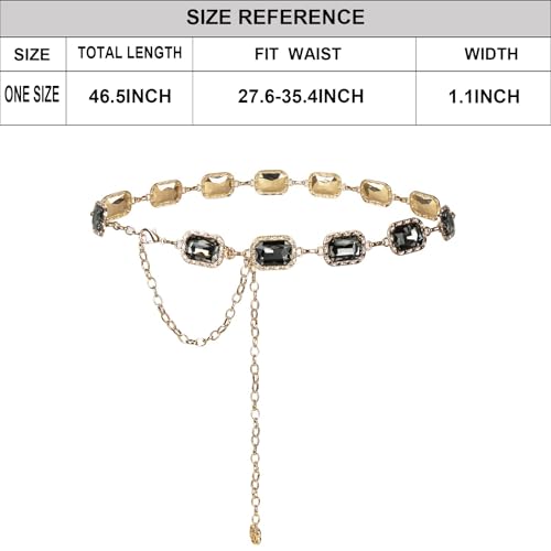 ILuvatar Green Glass Diamond Chain Belt - Metal Women's Western Style Dress Belt - color: Gold-s-black